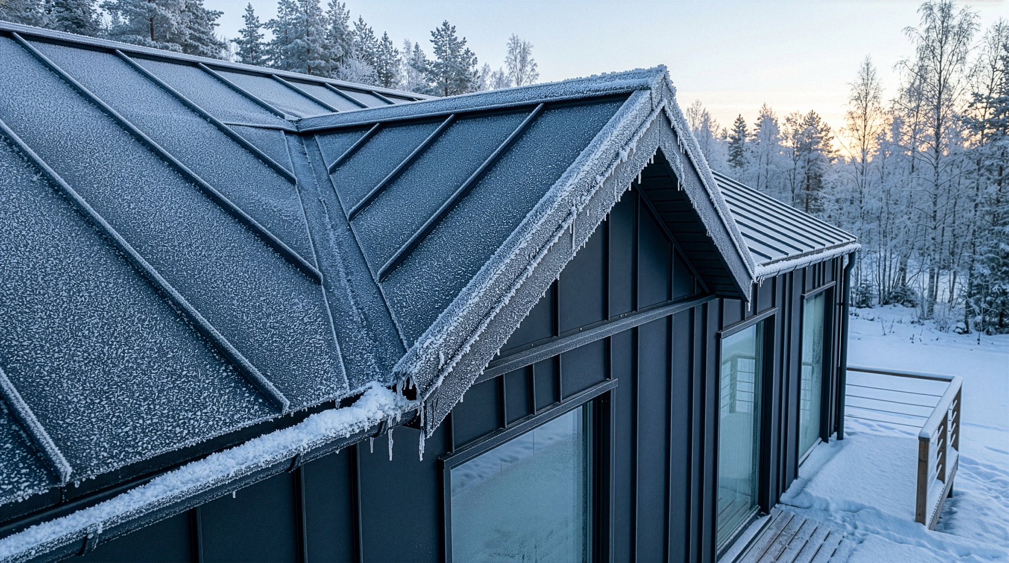 snowy roof in minnesota with metal roof